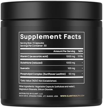 Terra Elmnt Liposomal Glutathione capsules bottle with ingredient highlights