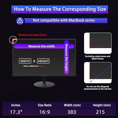 VanHooc 17.3 inch monitor filter showing thirty degree side blackout effect