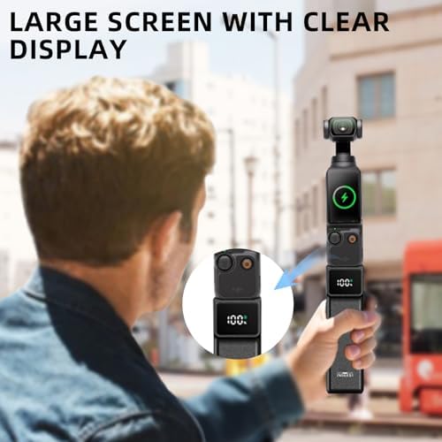 Side profile of action camera extended charging grip showing the USB-C charging interface.