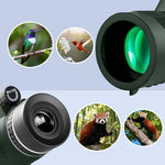 Compact high power monocular telescope showing the top focus wheel adjustment mechanism.
