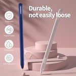 Close up of glow blue stylus case demonstrating anti slip texture and button cutout precision.