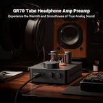 Fosi Audio quad tube headphone amp top view highlighting the four vacuum tubes