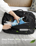 Tolaccea convertible travel backpack with shoulder straps tucked away into the hidden back pocket.