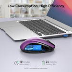 Ergonomic computer mice variant in purple illustrating comfortable thumb rest contour