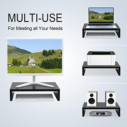 TEAMIX black desktop computer shelf showcasing the storage space underneath for a keyboard