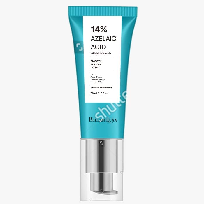 BellamiLuxx Azelaic Acid 14 Percent Acne Cream pump bottle front view for hyperpigmentation treatment