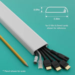 D-Line seamless TV cable protector installed under a mounted flat screen television