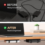 Flexible silicone straps securing a laptop charger