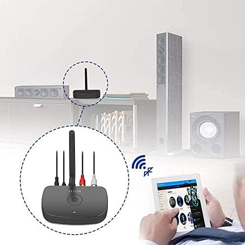 Besign Bluetooth adapter setup illustration with amplifier and smart device