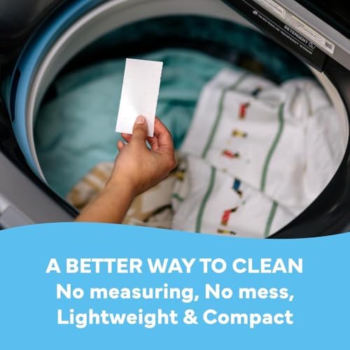 Side profile of the slim Tru Earth detergent box highlighting the sixty four load capacity.