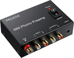 PROZOR mini stereo audio preamp rear view highlighting the gold plated RCA input and output connectors