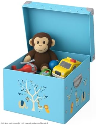 Collapsible storage box for baby mementos showing side profile