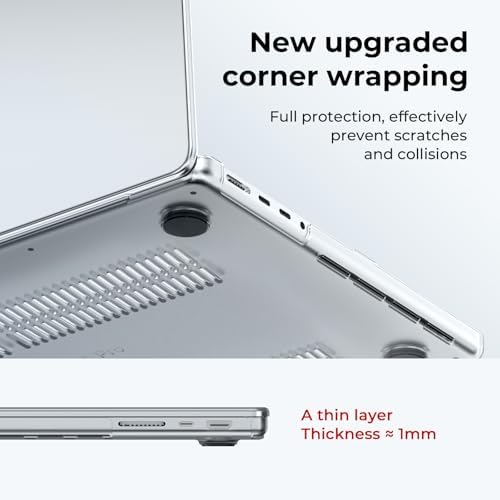 EooCoo transparent laptop shield displaying full corner coverage and micro-clip snap-on design