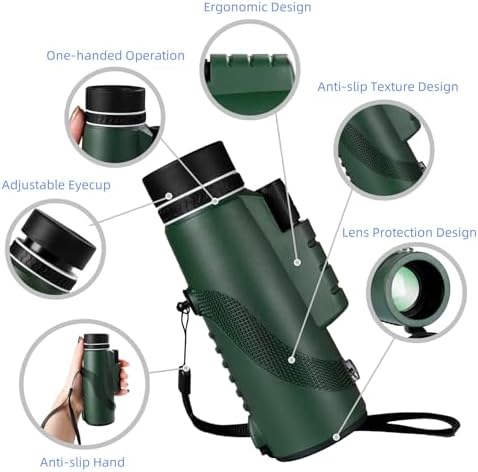 Side angle profile of the waterproof 8x42 handheld monocular highlighting the textured non-slip rubber grip and focus wheel.