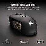 Corsair Scimitar Elite wireless mouse side profile highlighting the adjustable twelve button thumb matrix.
