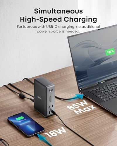 Anker PowerExpand USB-C docking station displaying the top power button and sleek black finish