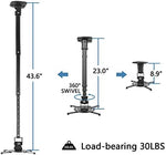 Ceiling mount with adjustable height extendable arms extended