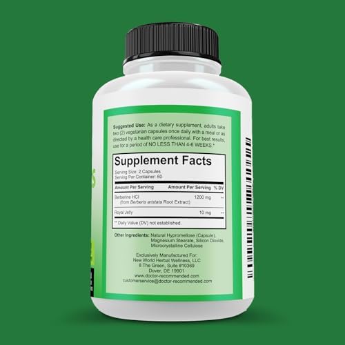 Doctor Recommended Supplements Berberine Plus supplement facts and 1200mg ingredient breakdown panel