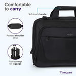 Rear view of Targus CityLite briefcase showcasing the expandable document file section and luggage trolley strap.