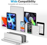 Adjustable vertical laptop holder with silicone protective padding base