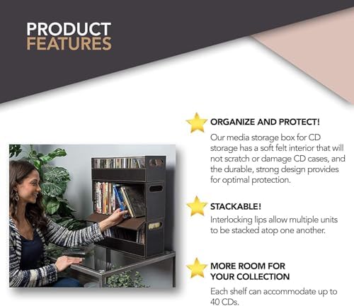 Stock Your Home two pack stackable DVD storage shelf side profile reinforced handle