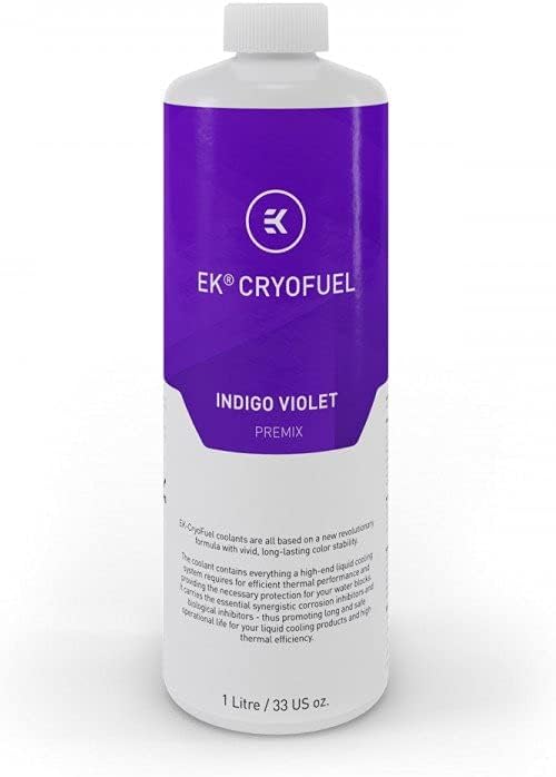 EK Water Blocks EK-CryoFuel Premix PC Coolant Indigo Violet one liter bottle front view for custom loop liquid cooling setups