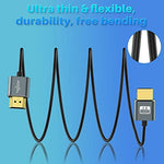 Twozoh ultra thin HDMI cord close up highlighting the hyper slim flexible jacket profile