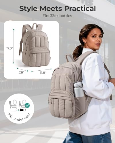 BAGSMART aesthetic computer daypack showing spacious open main compartment with 15.6 inch laptop storage.