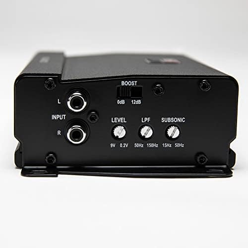 MB Quart mono marine amplifier displaying the protective status indicator lights and dual speaker terminals.