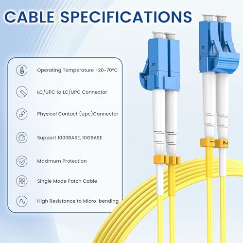 Top down view of 2 meter single mode fiber patch cable