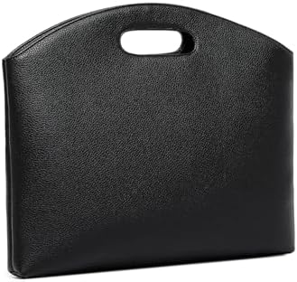 Interior pockets of the YONBEN computer clutch organizing personal cosmetics and credit cards.