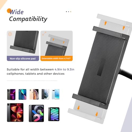 Close up of the Aureday universal extendable bracket holding an iPad Pro in landscape mode safely.
