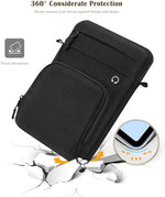 Dadanism black minimalist messenger bag being carried hands free to display its lightweight portable commuter design