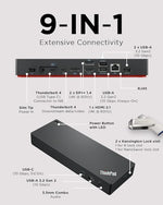 Lenovo premium black universal dock side profile highlighting slim design and USB ports
