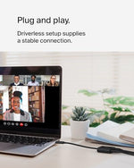 Belkin Connect USB-C network adapter showcasing its sleek sustainable recycled plastic design.