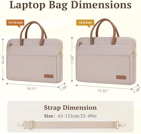 RAINYEAR lady briefcase back view highlights the two small pockets for mouse and charger storage.