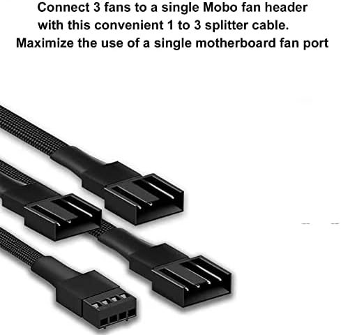 Yomgam twelve inch cooling fan splitter cord laid flat to show full cable length and flexibility.