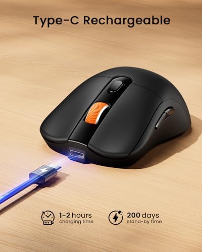 ProtoArc rechargeable Type-C wireless mouse side profile demonstrating the slim ergonomic grip layout.