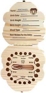 Pambo tooth fairy keepsake box with opened lid showing teeth storage slots