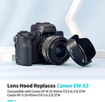 JJC camera lens hood mounted on Canon mirrorless camera