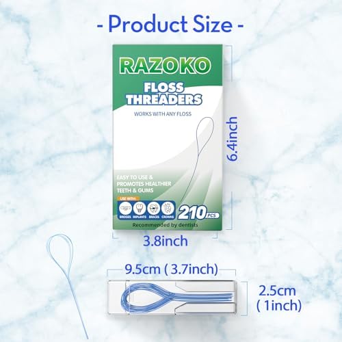 Flexible nylon loop floss threader being used under a dental bridge.