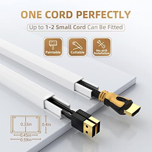 Delamu cable concealer kit showing six self-adhesive raceway channels and corner connectors.