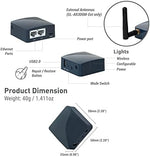 GL.iNet pocket wireless router showing dual Ethernet ports and USB connections for travel networking