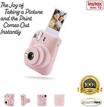 Fujifilm Instax Mini 12 blossom pink camera top angle view demonstrating sleek body design