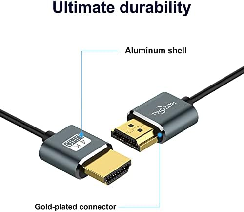 Twozoh flexible 4K 60Hz HDMI cord connected to a compact monitor setup