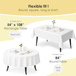 Twelve pack of 84 inch round disposable white table covers