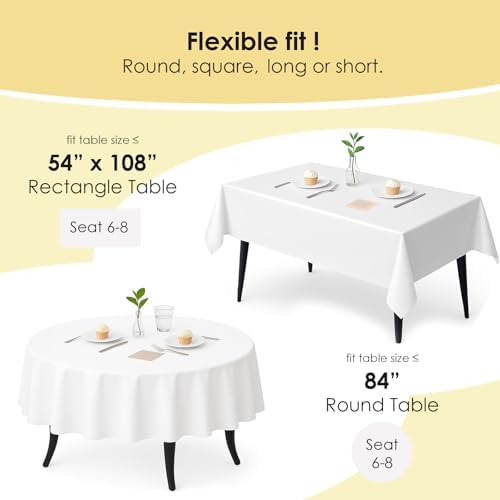 Twelve pack of 84 inch round disposable white table covers