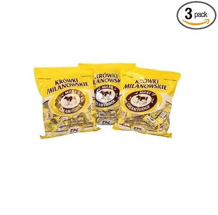 Krowki Milanowskie Milky Cream Fudge pack of 3 front view showing traditional Polish caramel candy graphics.