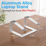 Detachable three piece silver metal laptop riser showcasing tool-free assembly components.