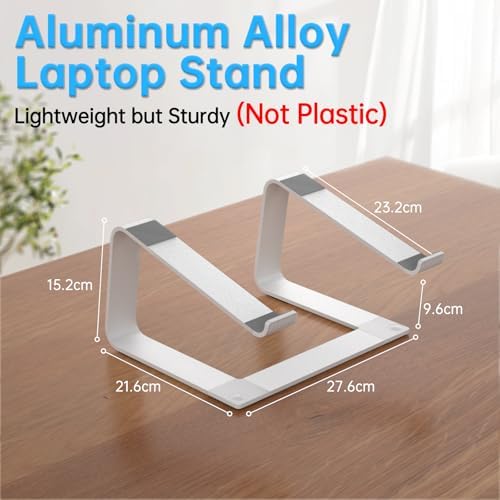 Detachable three piece silver metal laptop riser showcasing tool-free assembly components.